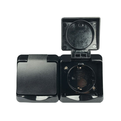 Double Socket with Lid IP44 Black 16A 250V