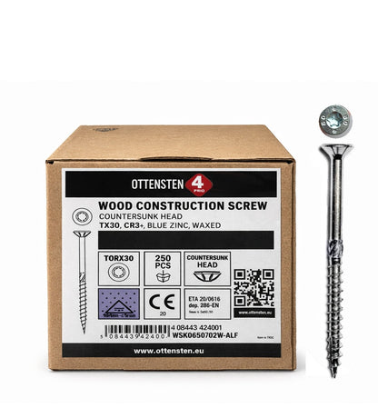 Wood Screws 4 X 40-60mm (TORX 20, galvanized CR3+ZN, countersunk head, 500 pcs., 4PRO)