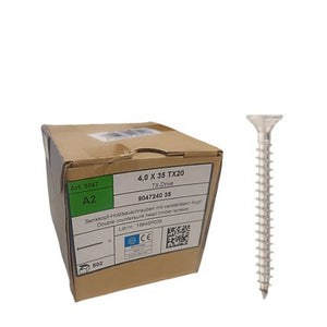 9047 - Self-tapping screws for slate, countersunk head, full thread (4.0 x 35 mm) (500 pcs) A2