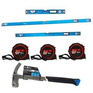 7-Piece Tool Set - 3 Spirit Levels, 3 Tape Measures & Steel Hammer