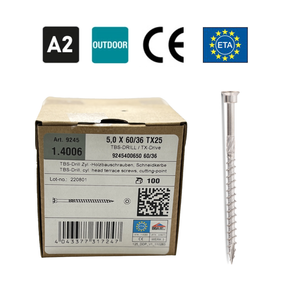 Deck Screws 5x60mm, A2 Class, 100 pcs., TX25 Head, Stainless Steel